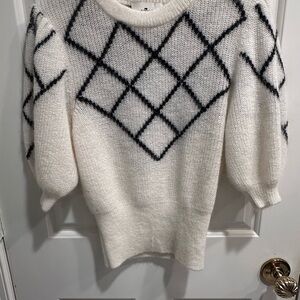 Cream and Black Geometric Crew Neck Sweater
